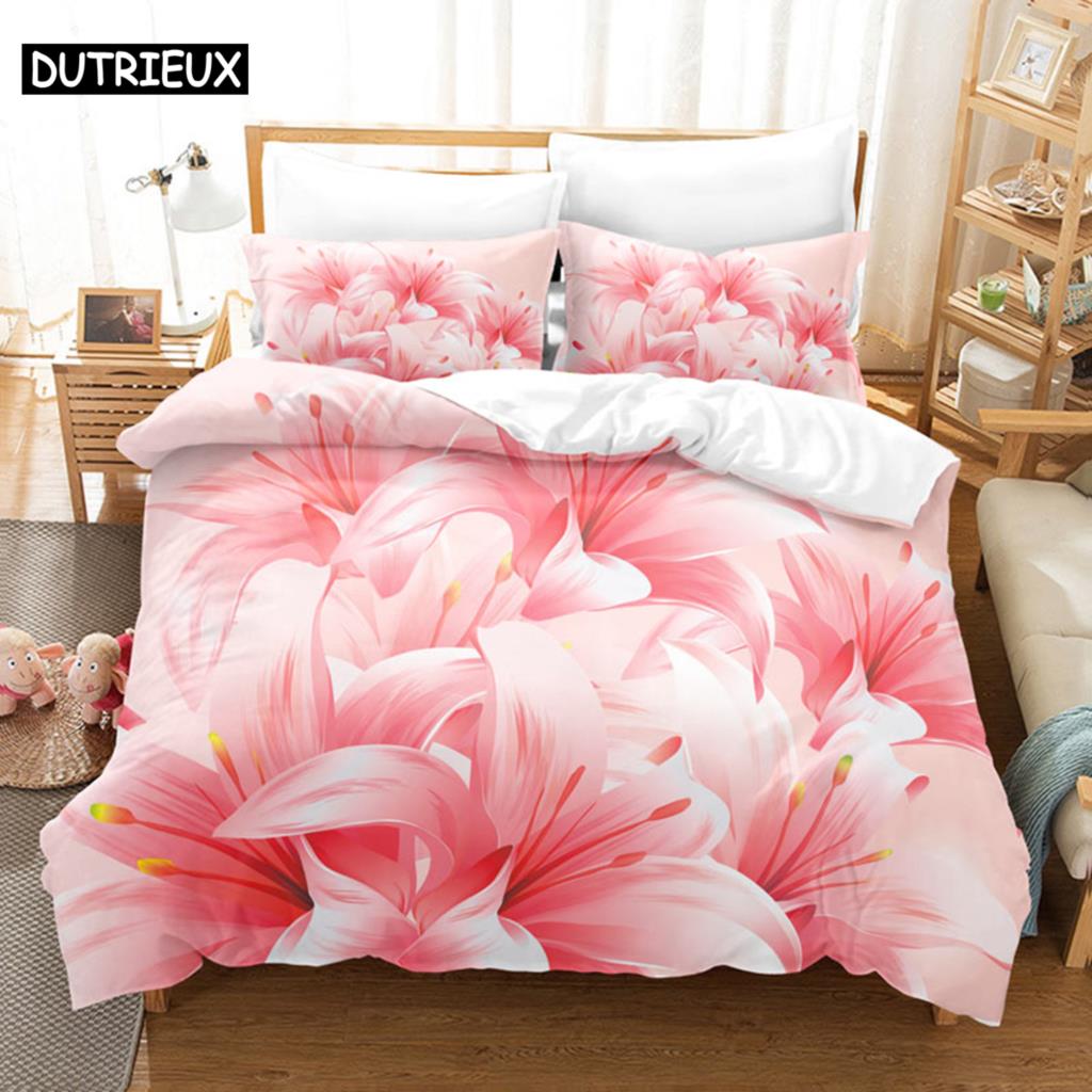 Comforter Pink Rose Bedding Set Linens Quilt Comforter 3D Pillow Case Double Full King Queen Twin Single 3Pcs 2Pcs Home Texile
