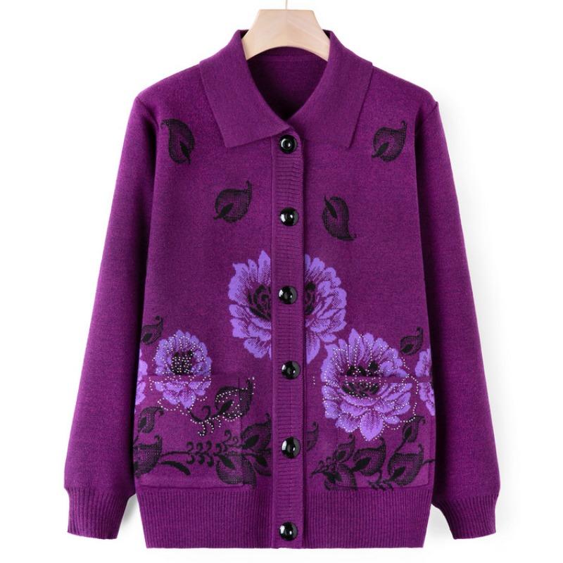 Middle-aged elderly sweater cardigan female mother wear autumn clothes old lady knitted sweater jacket grandma autumn clothes