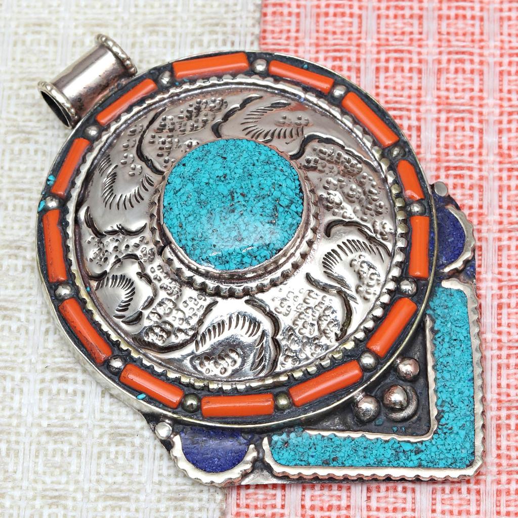 Handmade Tibetan Silver Gemstone Turquoise Red Coral Nepali Necklace Jewelry