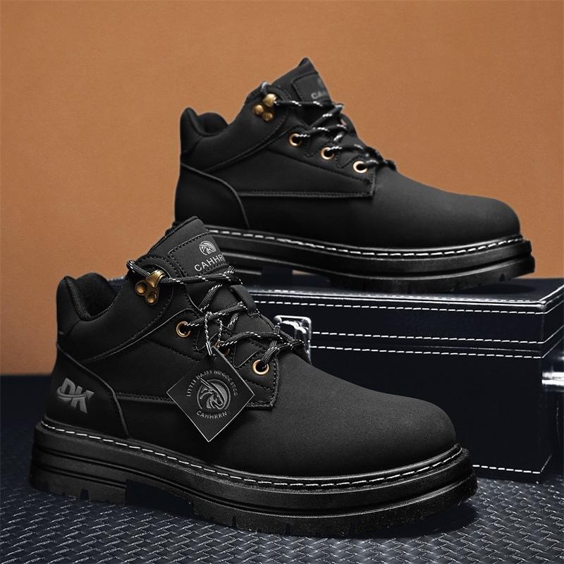 Herbst Winter Mode Gelbe Stiefel Männer Bequeme Schnürstiefel aus Leder Männer Casual Werkzeugschuhe Designer Motorrad Stiefelette