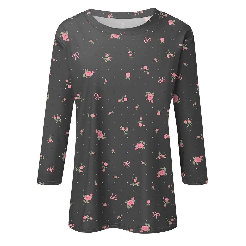 3/4 Sleeve Shirts For Women  Print Graphic Tees Blouses Casual Plus Size Basic Tops Pullover