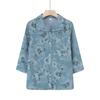 Printed Short-Sleeve Shirt for Middle-Aged Women, Loose Lapel Cardigan for Seniors