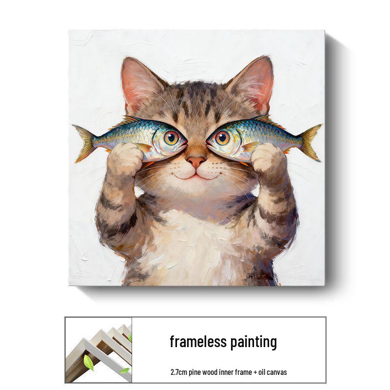Modern Minimalist Kitten Cartoon Decorative Canvas for Living Room & Restaurant Wall Hanging