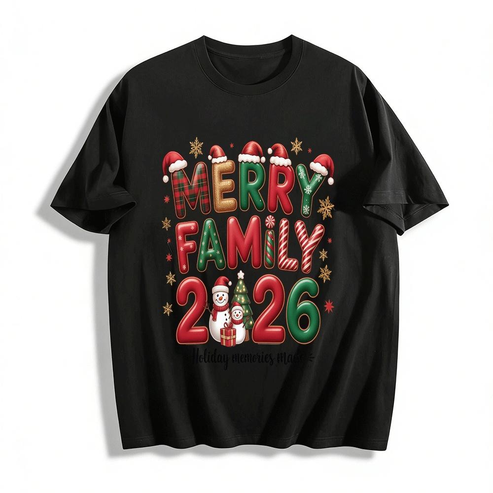 Merry Family 2026 Holiday Memories Made Christmas Top Pure cotton T-shirt XXS