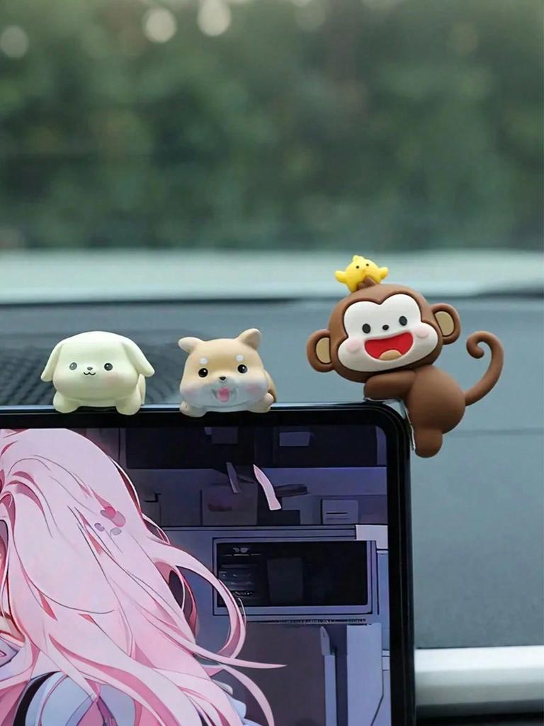 Adorable Mini Monkey Car Ornament - TPU, Fits Rearview Mirror & Dashboard Decor