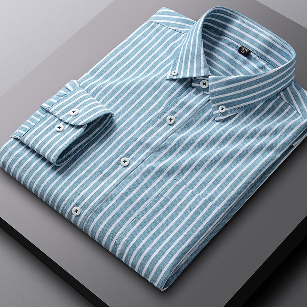 Herren Langarm Oxford Button-Down Hemden Freizeitkleidhemd für Herren Bequem 100% Baumwolle Mehrere Karomuster/Gestreift Herrenbekleidung