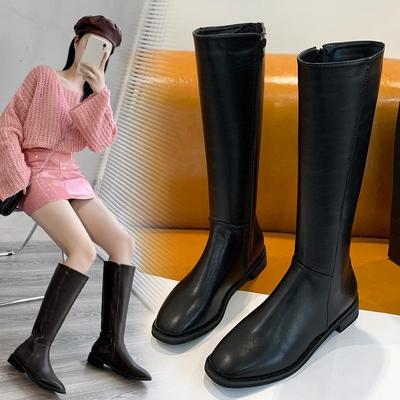 Dicke Sohle Quadratische Spitze Ritter Damenstiefel für Herbst und Winter, Neuer Stil, Schlank und Seitlicher Reißverschluss High-Top-Stiefel botas mujer