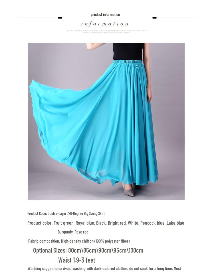 720° Double-Layer Chiffon Swing Skirt for Modern Ballroom and Square Dance Practice