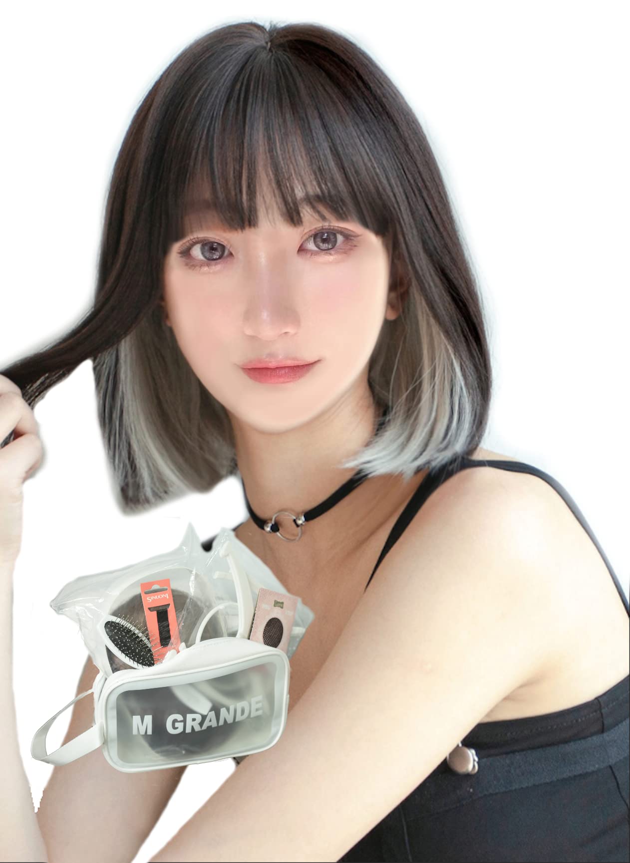 

M Grande Wig Premium Line [Supervised by a Top Stylist] 6-Piece Set, Princess Cut, Inner Color, Women s Bob, Long, Slimming Wig (Inner Gray Bob, DY01A