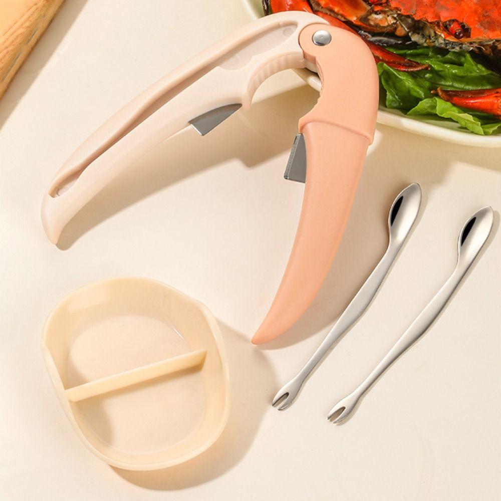 4 szt./zestaw Oszczędzający wysiłek Rozgniatacz do skorup kraba Profesjonalny z tacką Zestaw widelców do wydobywania mięsa z szczypiec homara Zestaw rozgniataczy do kraba ze stali nierdzewnej