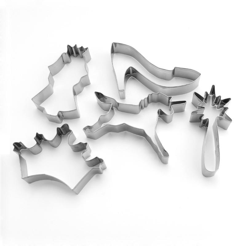 

Набор из 5 шт. формочек для печенья «Принцесса своими руками», палочка/туфелька/платье/корона/лошадь, металлические инструменты для печенья, формочки для помадки 021