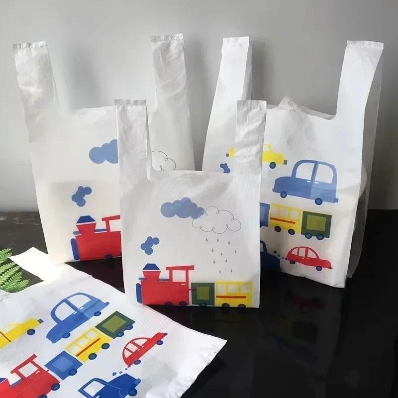 Handheld Plastic Bags Restaurant Takeaway Packaging Bag Shop Shopping Clothing Food Baking Dessert Cartoon Pattern Packing Bag