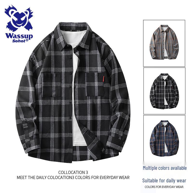 Wassup Sohot Men s Plaid Long Sleeve Casual Shirt Jacket XL