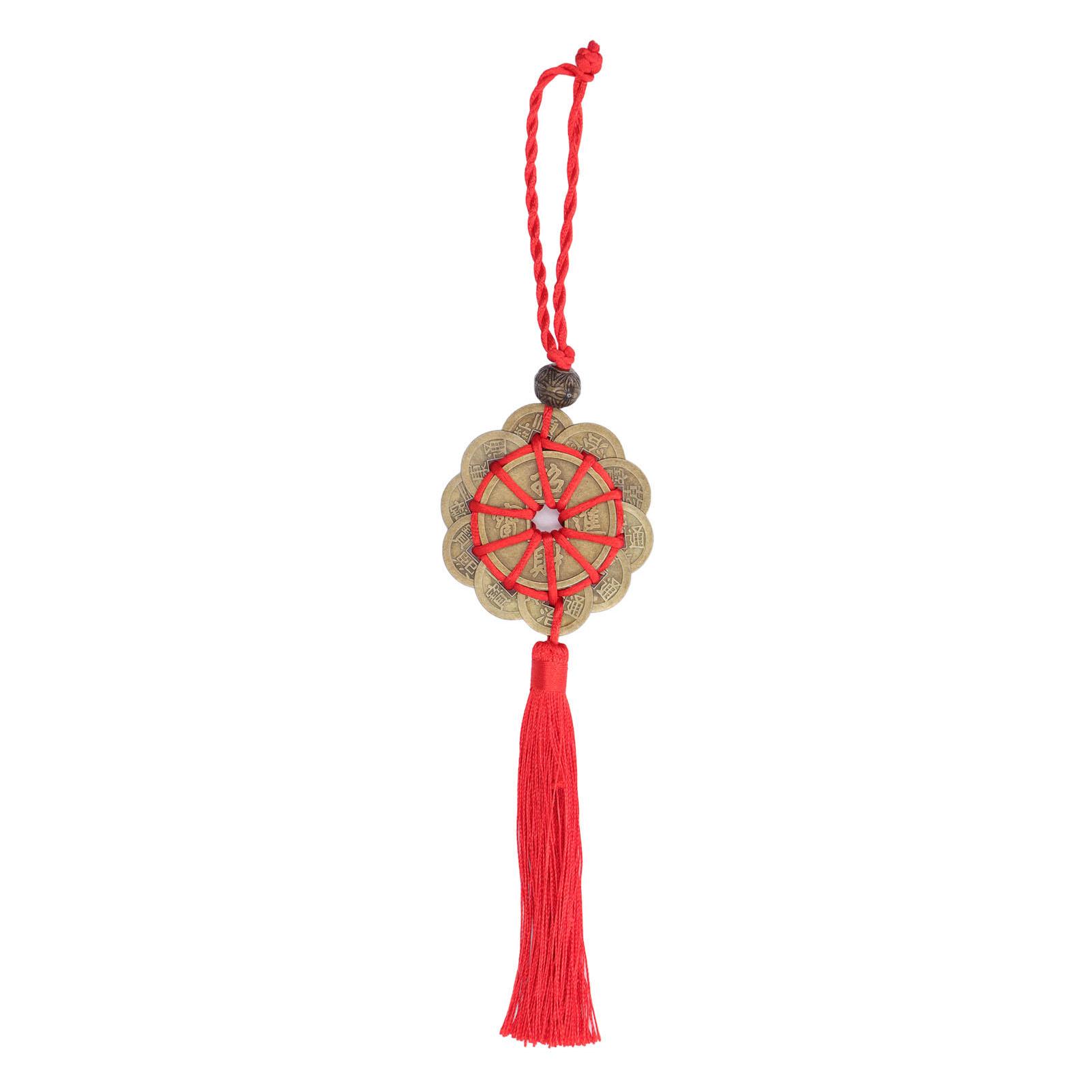 Chinese Feng Shui Coins Fortune Money with Red String Hanging Ornament for Chinese New Year Decoration