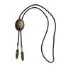 PU Woven Rope Turquoise Bolo Tie Ethnic Style Brass Carved Flowers Necktie  Women