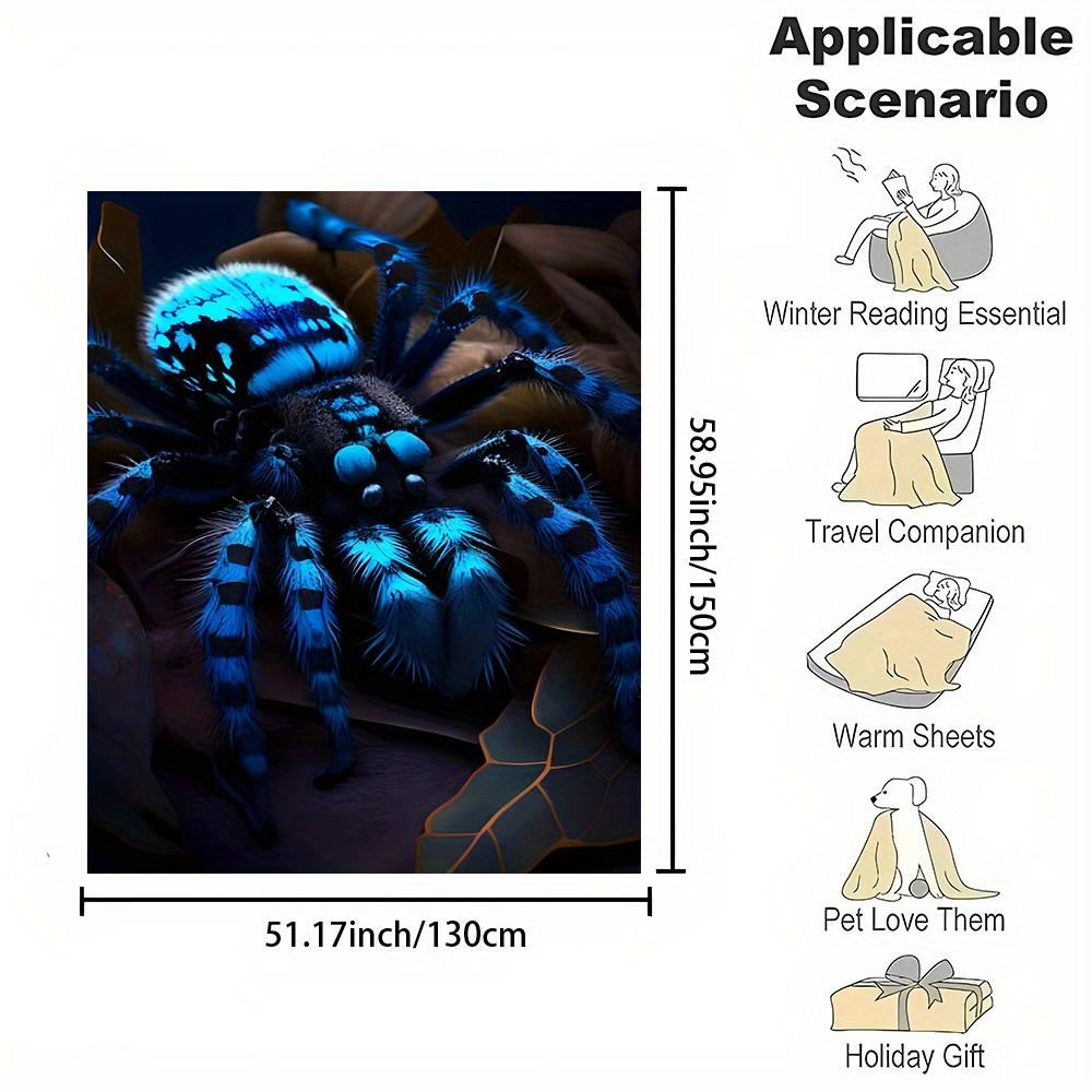 Blue Fluffy Wolf Spider Print Fleece Blanket: Soft, Warm, and Durable for All Seasons