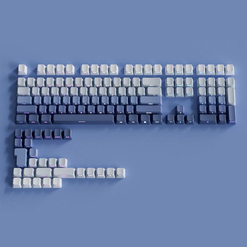 135 Keys Gradient Green Shine Through Keycaps Side Printed PBT Double Shot Keycaps OEM Profile for MX Switches Gaming Keyboards