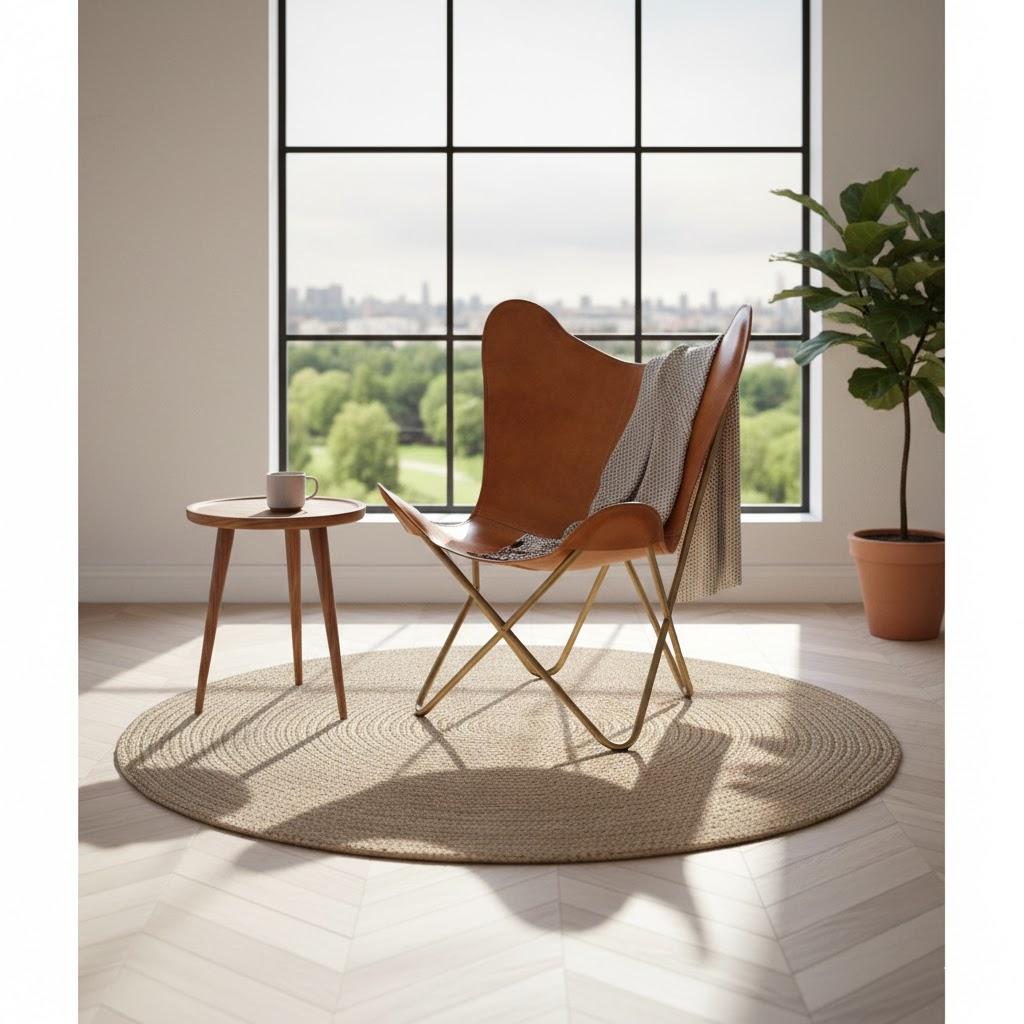 Leder Schmetterlingsstuhl Vintage Echtbraun Fell Schlafsitz Lounge