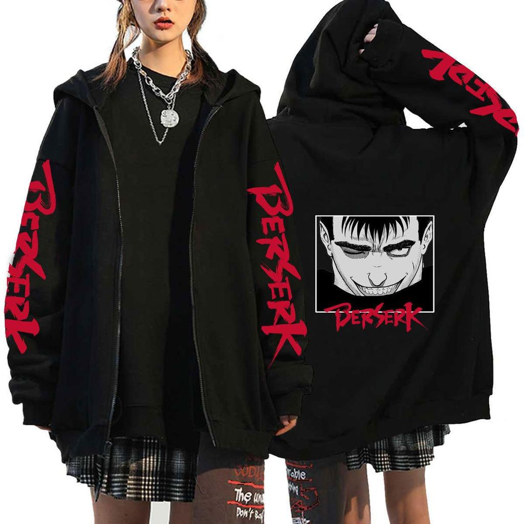 Cosplay Berserk Guts Anime Hoodies Harajuku Autumn Jackets Casual Zipper Coats Unisex Hooded Cartoon Printed Sweatshirts Hip Hop Hoody Streetwear
