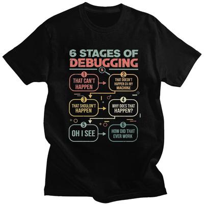 T-shirt Personnalisé 6 Étapes de Débogage Programmeur Développeur pour Hommes T-shirt Mode Manches Courtes T-shirt Coupe Ajustée Vêtements
