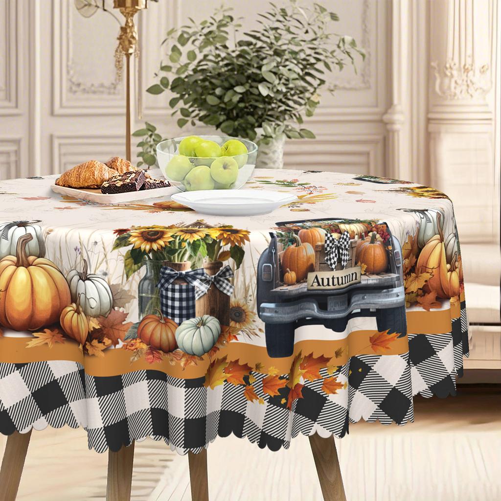 Pastoral Round Tablecloths And Rectangular Tablecloths, Pumpkin Sunflower Patterns Create A Warm Autumn Table Tablecloth