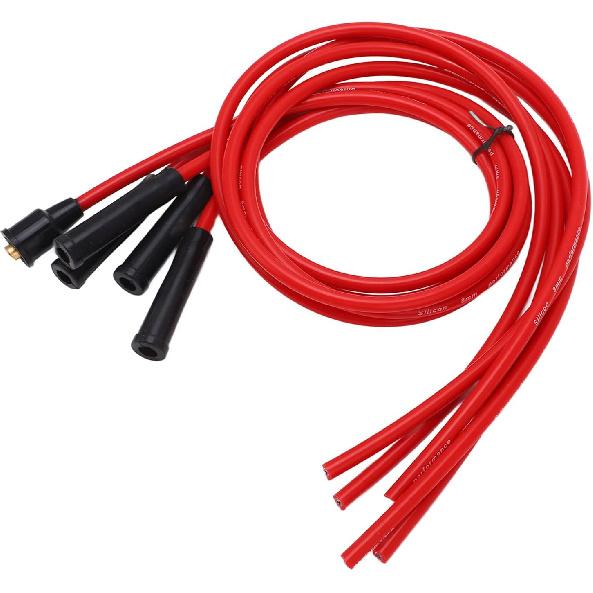 ANGGREK Plug Ignition Wire Set, Plug Ignition Wire Set Red High Performance Silicone 1m Car Ignition Wire for 4 Cylinder Automobile 8mm