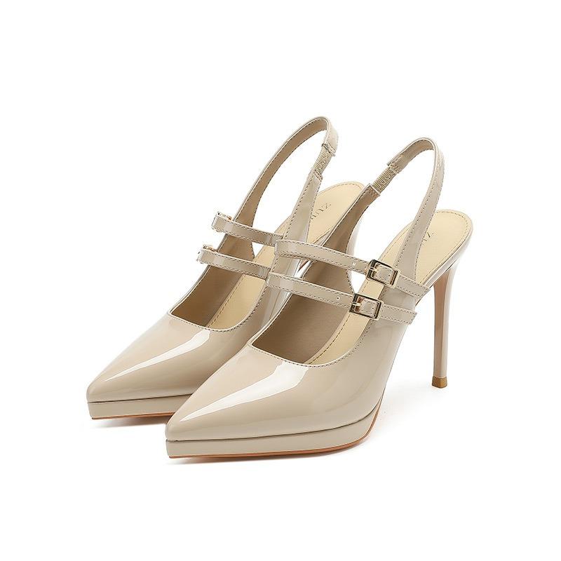 8 one-word bag head rear empty high-heeled sandals women and women's summer new pointed thin-heeled waterproof table high-heeled shoes