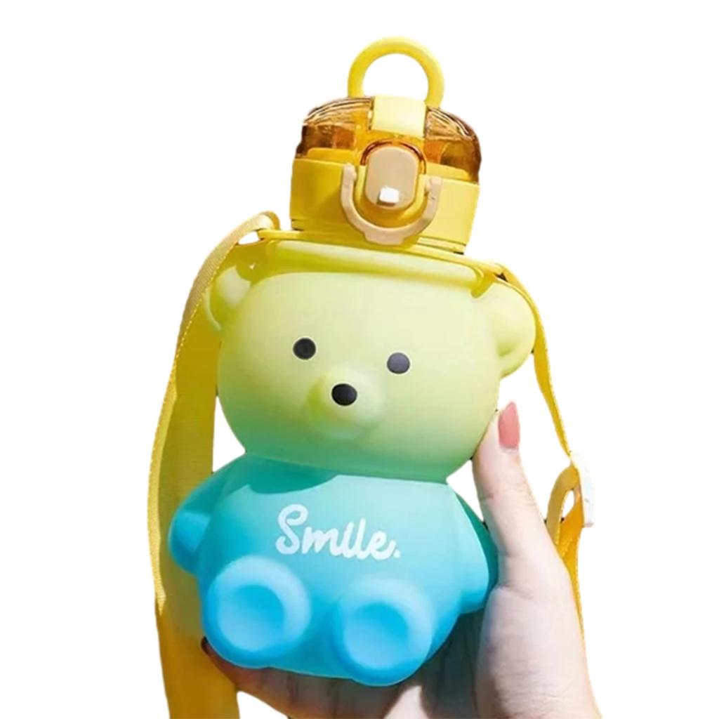 800ml Kawaii Straw Water Bottle With Rope Portable Bear Gradient Water Cup Large-Capacity Leak-Proof Drinking Mug For Kids Girls