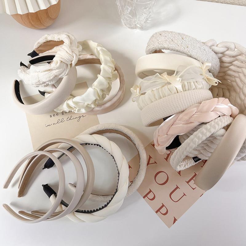 2025 Lace Pearl Fold Hair Bands For Women Korean Style Wide-Brimmed Sponge White Headband  Elegant Hair Band