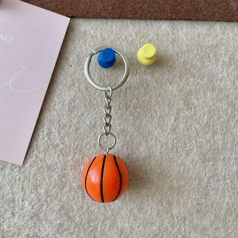 Creative 3D Basketball Football Keychain Handmade Resin Sport Theme Decoration For Bags Keys Car Interior Gift