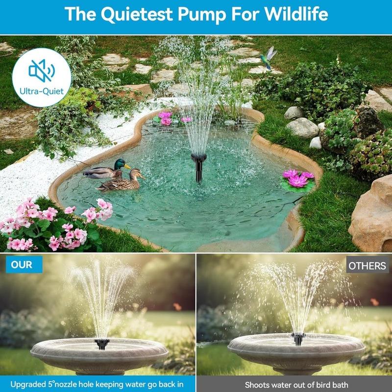 Solar Powered Fountain Pump with 3600mAh Battery Backup and 8W Panel for Bird Bath Pond Water Feature Includes Dry-run