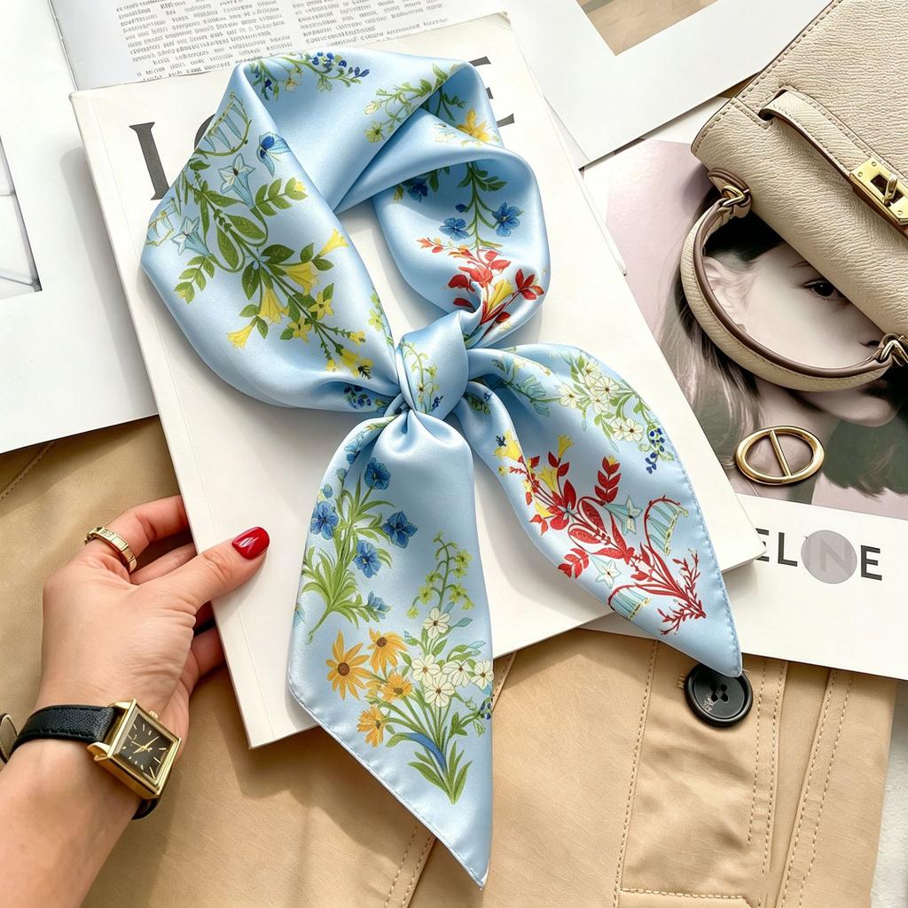 Simple temperament Spring and summer female imitation silk scarf versatile Korean version casual small square scarf neck protection decorative scarf