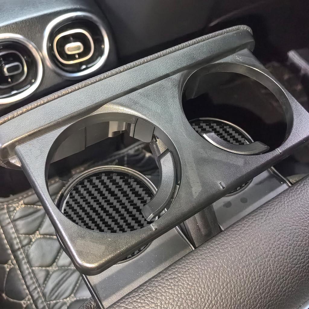 For Benz C-Class W206 2022-2024 Carbon Fiber Rear Water Cup Cushion Panel Trim Cover Car Interior Accessories Decorative Sticker