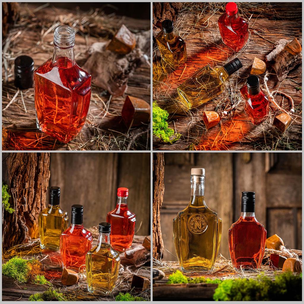 KADAX Glass Bottle for Liqueur 250ml with Long Cap 5pcs.