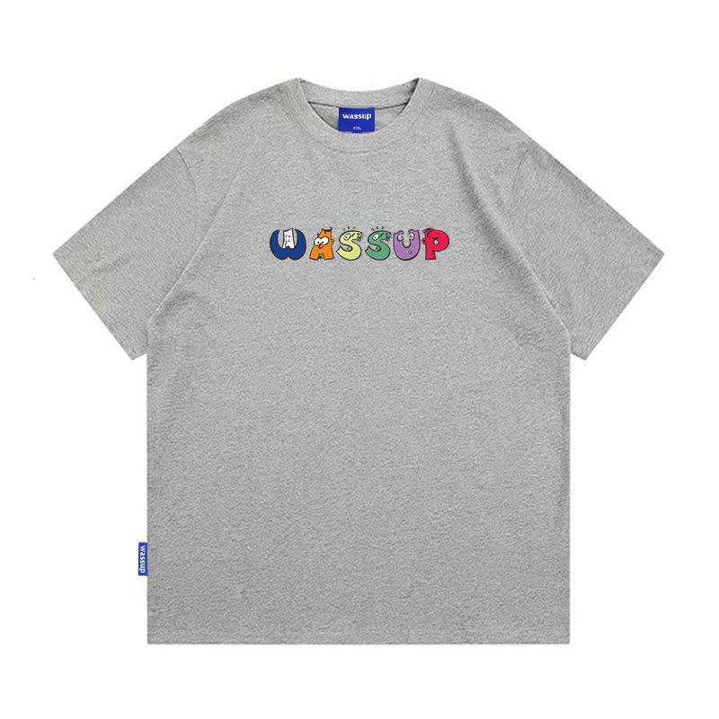 Wassup Trendy Brand Simple Letter T-Shirt Short Sleeve Unisex Summer 24 New Versatile Loose Casual Round Neck Top