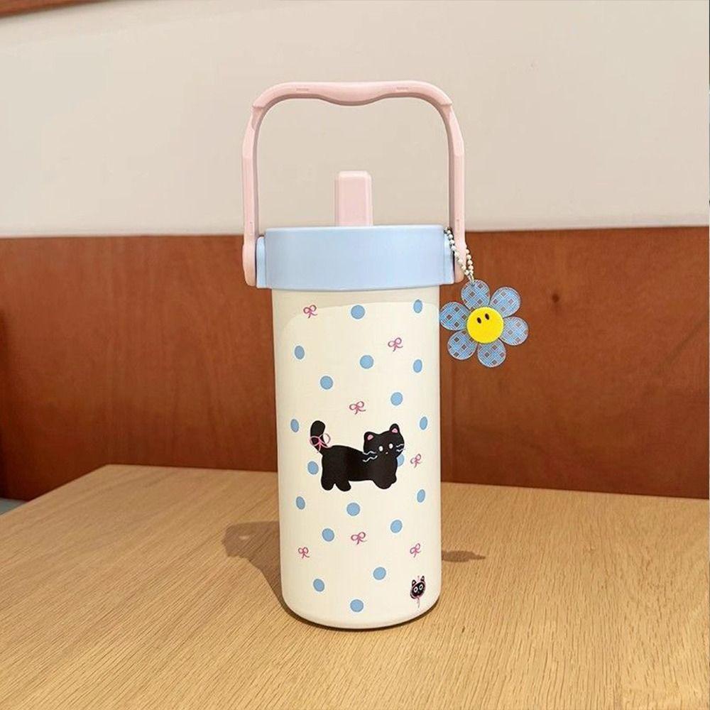 600ML Vacuum Cup With Pendant Insulation Or Cooling Insulated Cup With Straw Durable 316 Stainless Steel Cup for Office Workers