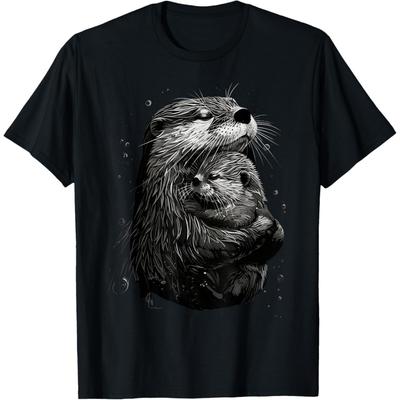 Mom Child Otter Mama Baby Animal Graphic Cute Mothers Day T-Shirt
