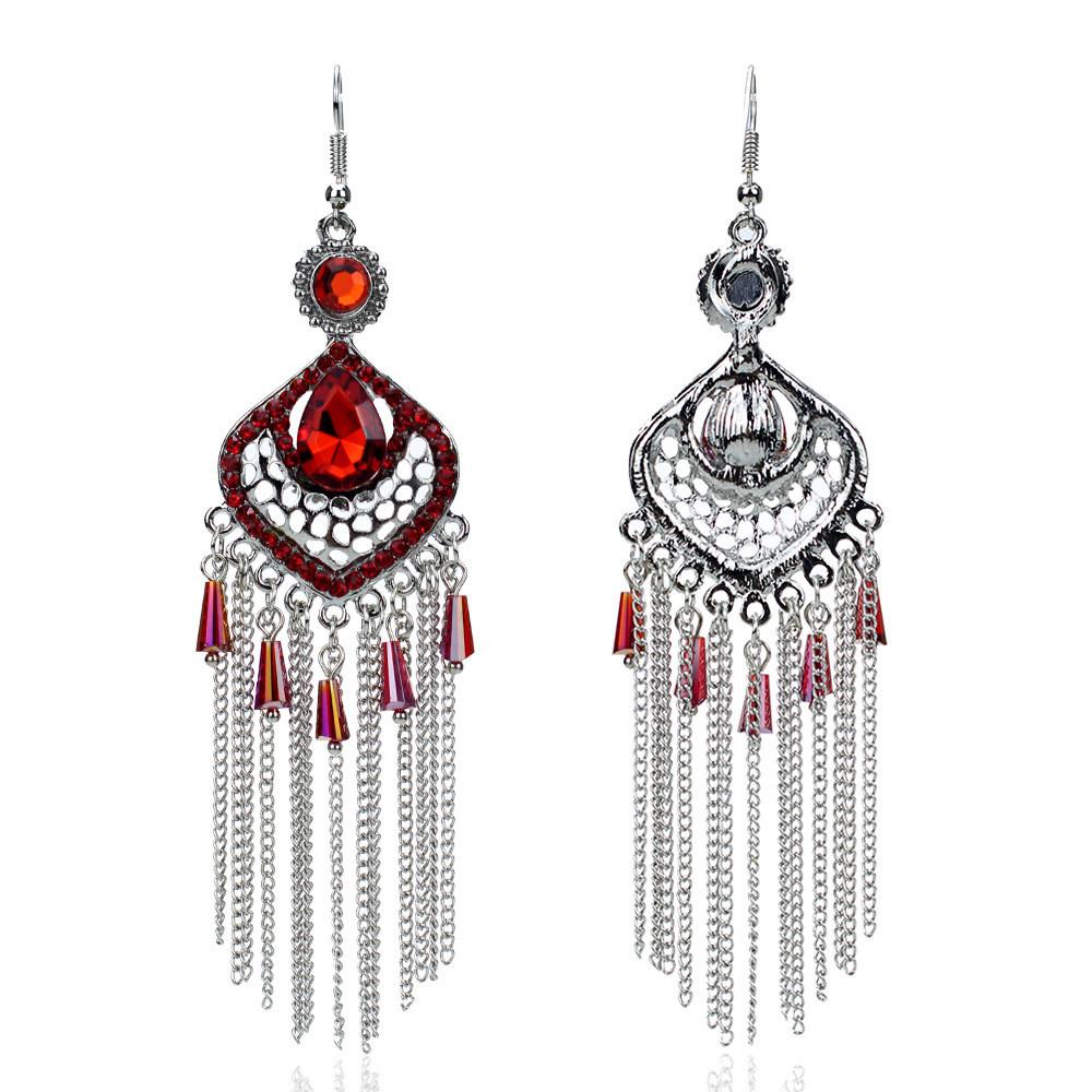 Vintage Geometric Alloy Drop Earrings With Embellished Gems For Womens Casual Wear