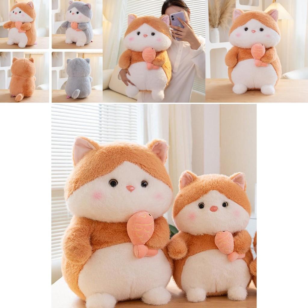 Adorable Plush Cat Doll Cute Fish Hugging Cat Stuffed Toy Pillow Gift For Kids