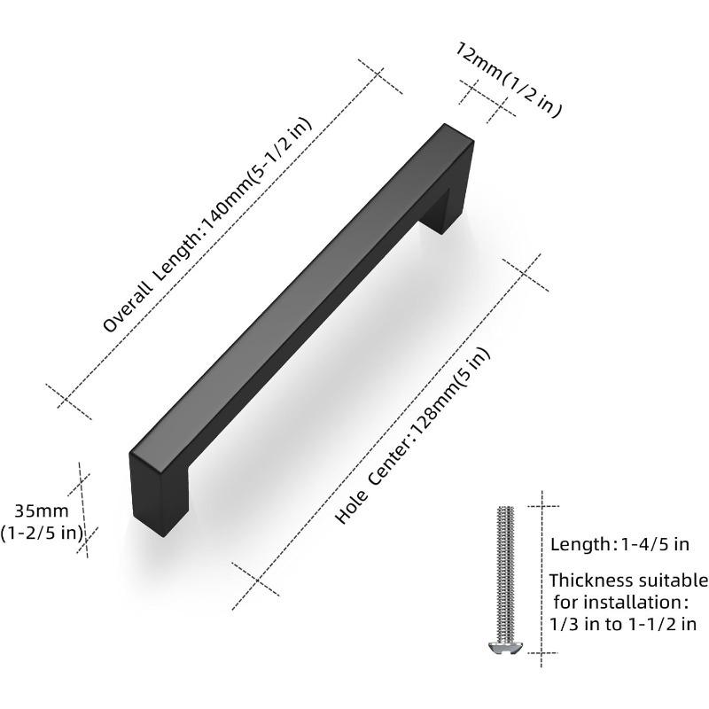 2 Pack Matte Black Cabinet Pulls Stainless Steel Kitchen Cabinet Handles - Square Dresser Handles Drawer Pulls