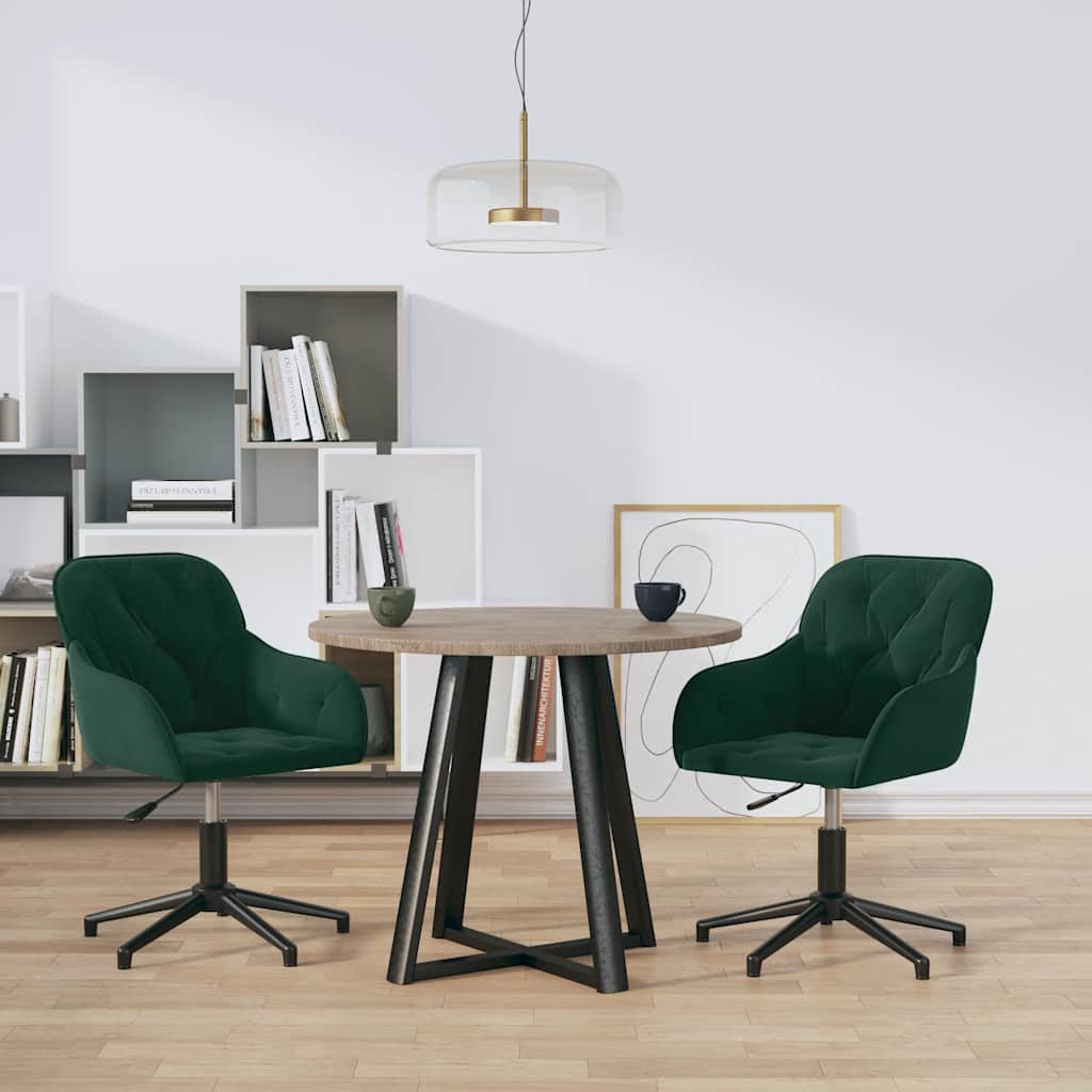 Vidaxl Swivel Dining Chairs, 2 Pcs, Dark Green, Velvet