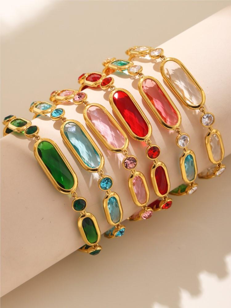 316L Stainless Steel Bracelet For Women 18k Gold Plated With Shiny Colorful Faceted Czech Crystal Glass Luxury Women's Bracelets