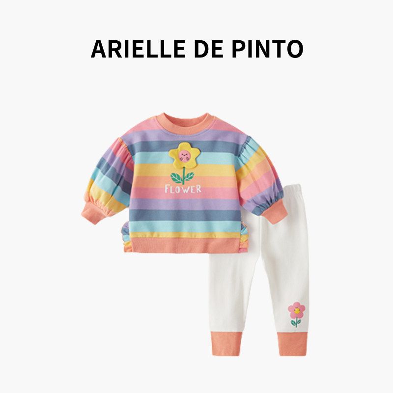 French Arielle De Pinto Spring and Autumn Baby Girl Outfit Stylish and Fashionable Children s Two-Piece Spring Outfit Color stripes 120