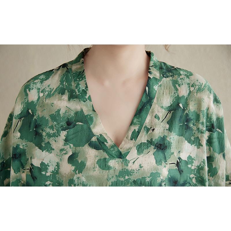 DIMANAF 2025 Women Plus Size Summer Dress Basic Long Dress Vintage Cotton Linen Casual Floral Printing Loose