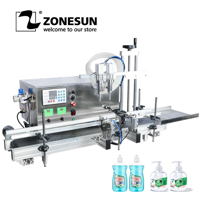 ZONESUN ZS-DTDP20-2s Automatic Big Flow Double Heads Liquid Beverage Shampoo Gel Filling Machine Diaphragm Pump Bottle Filler