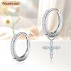 Naniwaai Ohrringe Damen März Geburtsstein Creolen Sway 2Way Blume Frau Silber Metallallergie-kompatibel Kreuz Erwachsene Accessoires Geschenk Geburtstag