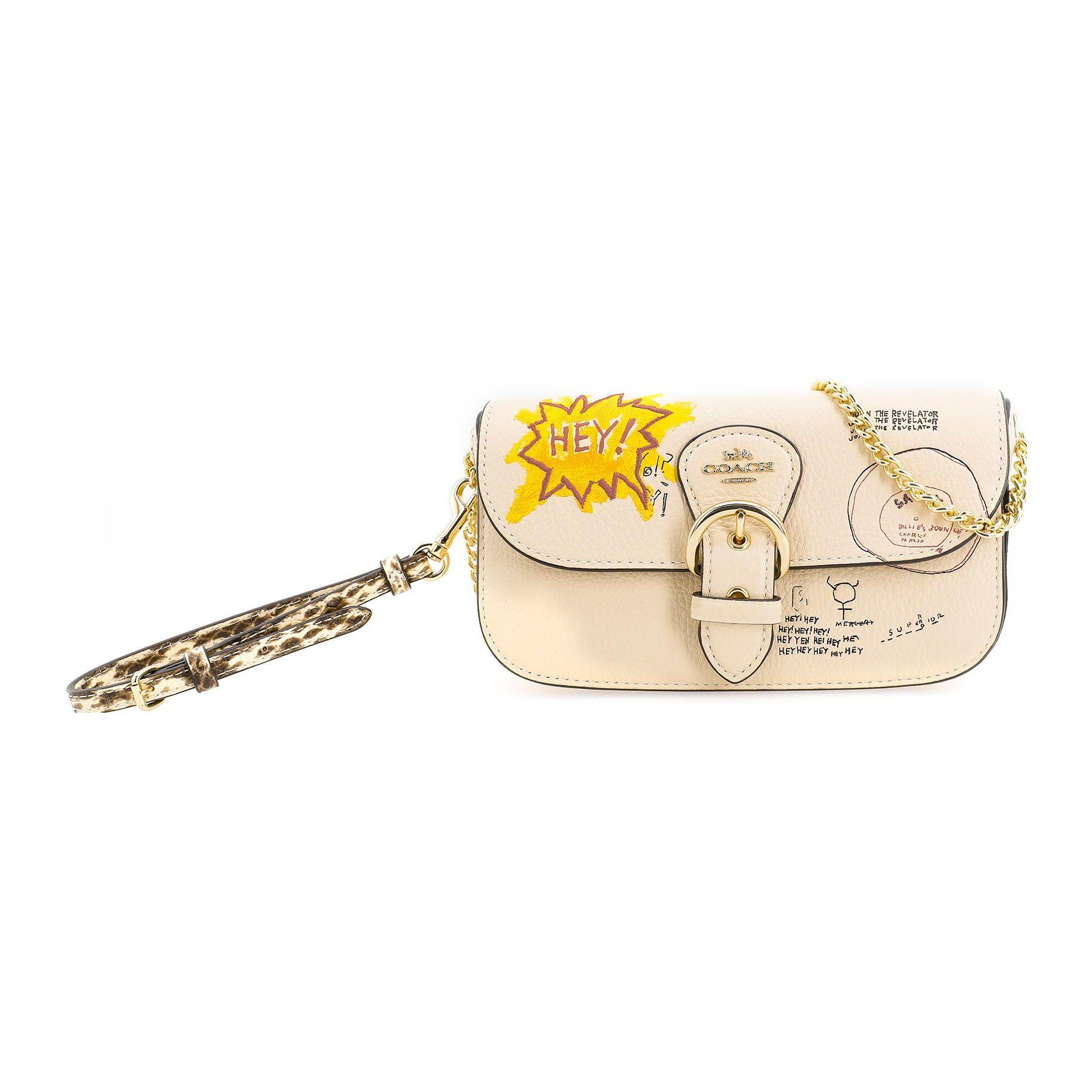

Coach X Basquiat Collaboration Kleo 19 Classic Vintage Graffiti Leather Chain Bag Women handbags Beige White C5612-IMT6W Basic Set (Bag+Dust Bag)