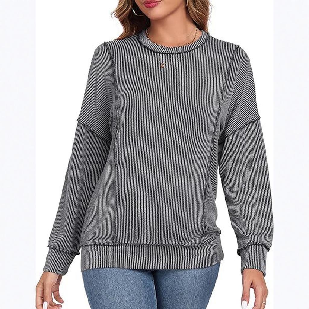 Women's Fashionable Casual Long Sleeved Loose Striped Top