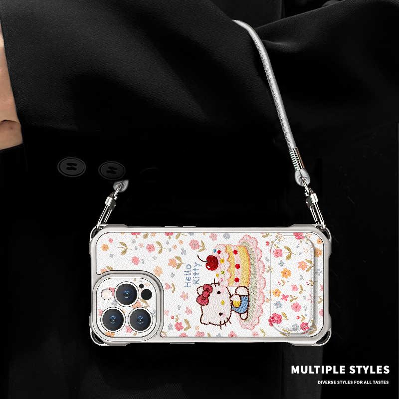 Cute Floral Cat Is Suitable for Apple 11promax Mobile Phone Case Iphone11 Four-corner Lanyard 11 with Bracket for Women