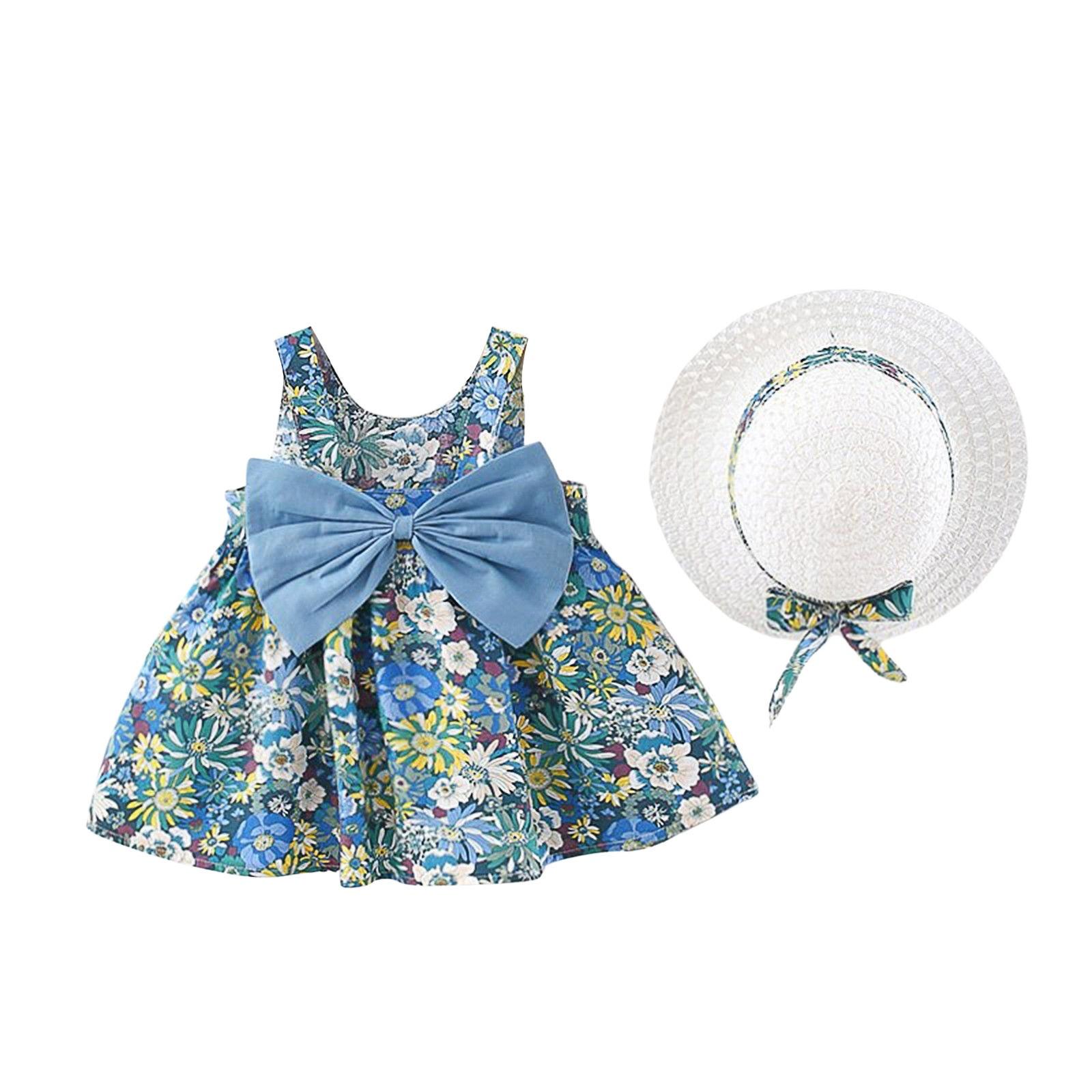 

Летний комбинезон для девочек без рукавов, платье принцессы, пляжный комплект с шляпой 90